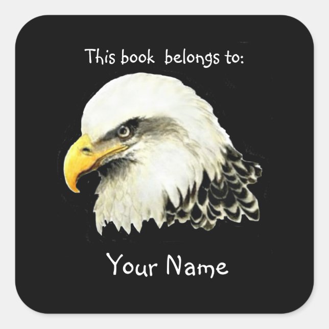 Bald Eagle Bird, Dieses Buch gehört Buchzeichen Quadratischer Aufkleber (Vorderseite)