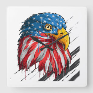 Bald Eagle Bird USA Flag Symbol Quadratische Wanduhr