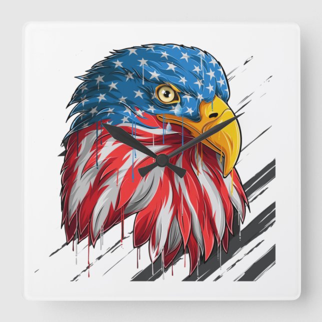 Bald Eagle Bird USA Flag Symbol Quadratische Wanduhr (Vorderseite)