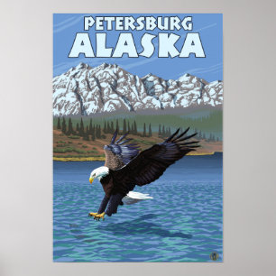 Bald Eagle Diving - Petersburg, Alaska Poster