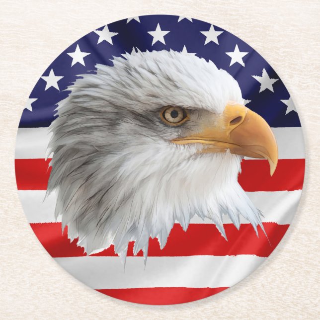 Bald Eagle einzigartiges patriotisches Geschenk Runder Pappuntersetzer (Vorderseite)
