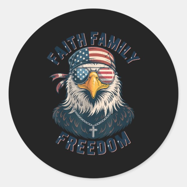 Bald Eagle Faith Family Dom Patriotic Christian Bo Runder Aufkleber (Vorderseite)