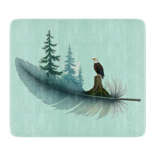 Bald Eagle Feather and Trees Schneidebrett