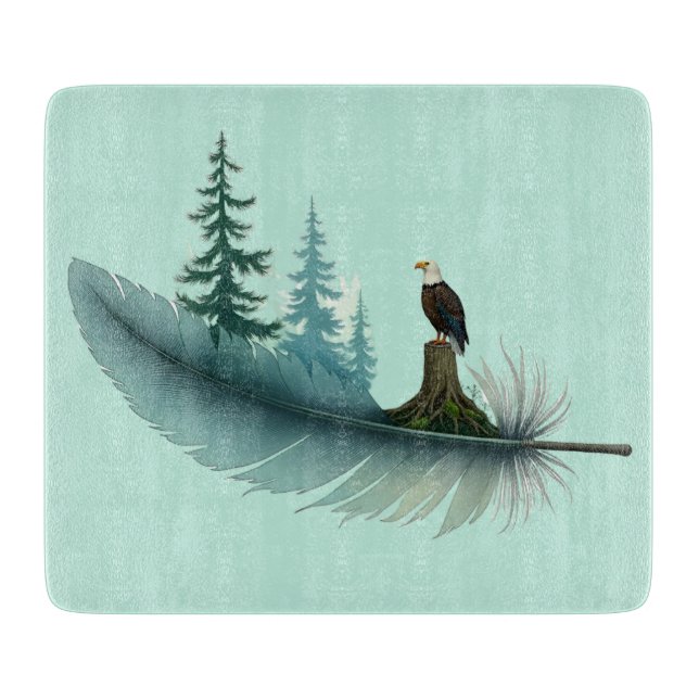 Bald Eagle Feather and Trees Schneidebrett (Vorderseite)
