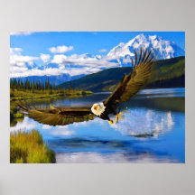 Bald Eagle Fishing Denali 24" x 18" Archivpapier