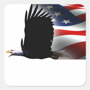 Bald Eagle fliegt den Tag des Flaggendenkmals Quadratischer Aufkleber