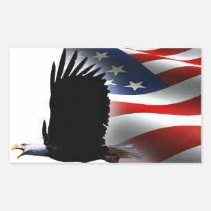 Bald Eagle fliegt den Tag des Flaggendenkmals Rechteckiger Aufkleber