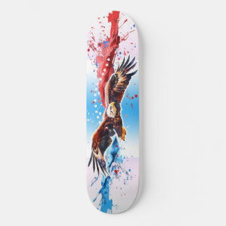 Bald Eagle Fliegt über einen Hauch von rot, weiß u Skateboard