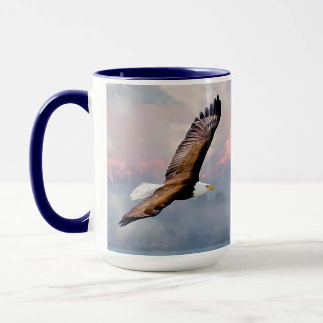 Bald Eagle Flying Over Snowcapped Mountains Blue Tasse (Links)