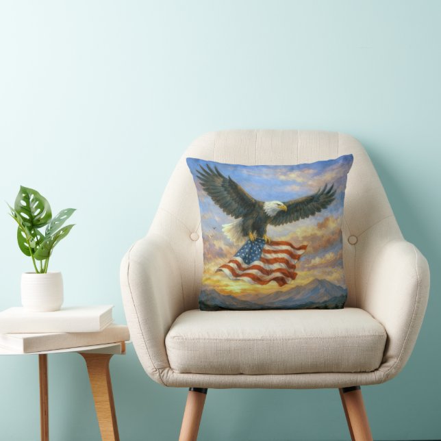 Bald Eagle Flying With American Flag Kissen (Stuhl )