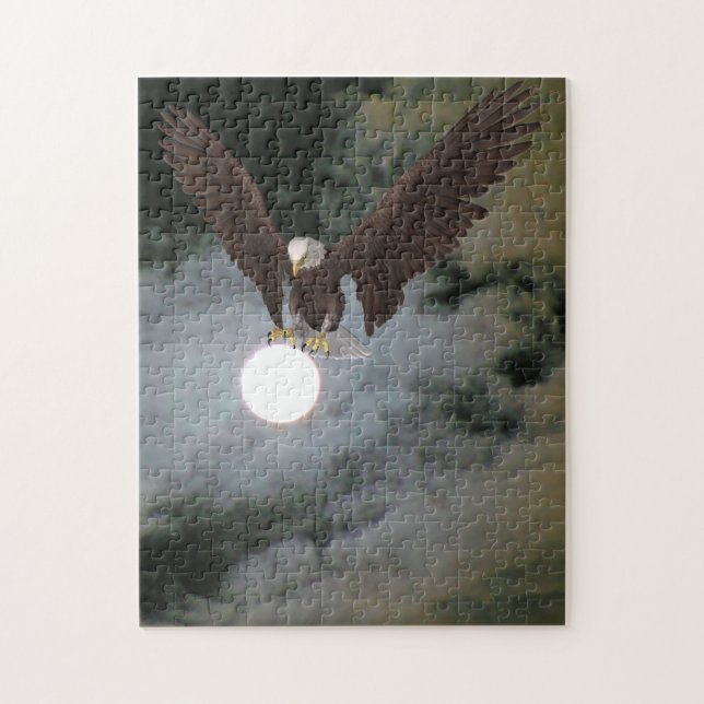 Bald Eagle Full Moon Night Sky Fantasy Art Puzzle (Vertikal)