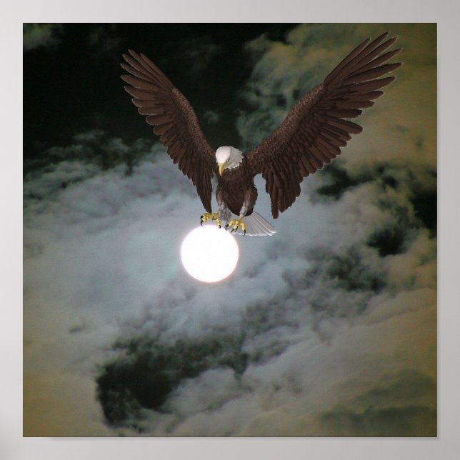 Bald Eagle Full Moon Night Sky Fantasy Poster (Vorne)