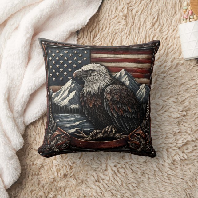 Bald Eagle gegen das Motiv der amerikanischen Flag Kissen (Decke)