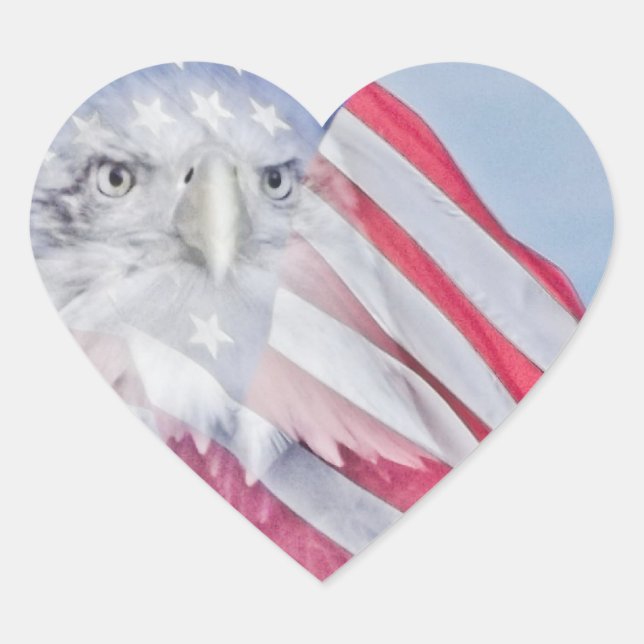 Bald Eagle Head & American Flag Herz-Aufkleber (Vorderseite)