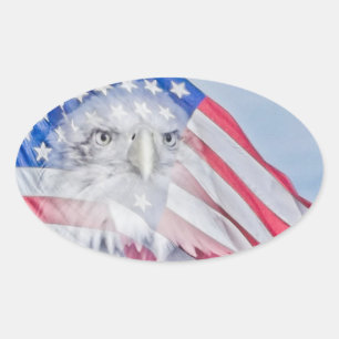 Bald Eagle Head & American Flag Ovaler Aufkleber