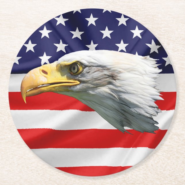 Bald Eagle herrliches patriotisches Geschenk Runder Pappuntersetzer (Vorderseite)