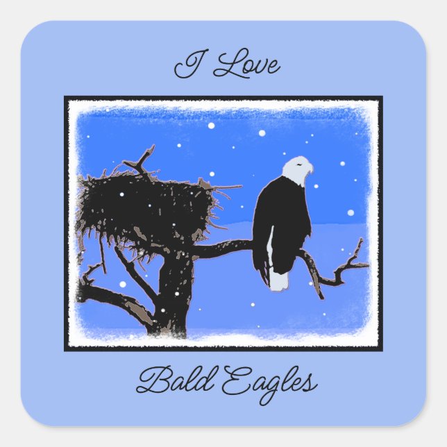 Bald Eagle im Winter - Original Wildlife Art Quadratischer Aufkleber (Vorderseite)
