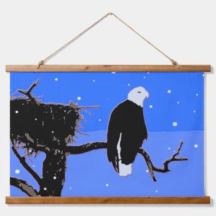 Bald Eagle im Winter - Original Wildlife Art Wandteppich Mit Holzrahmen