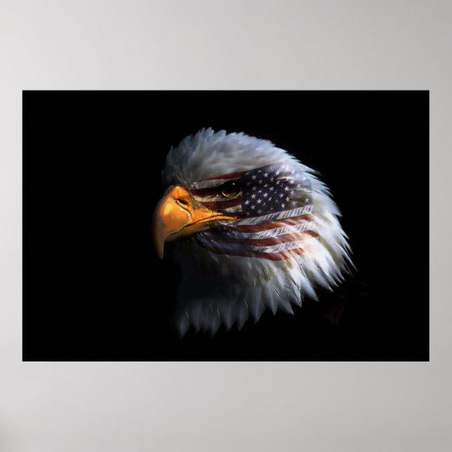 Bald Eagle Kopf mit amerikanischer Flagge auf sein Poster (Vorne)