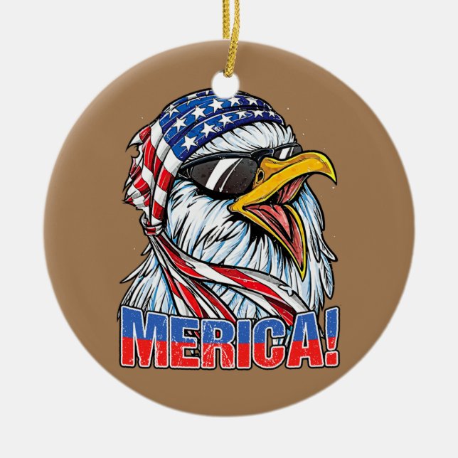 Bald Eagle 'Merica Retro American Flag Patriotic Keramik Ornament (Vorne)