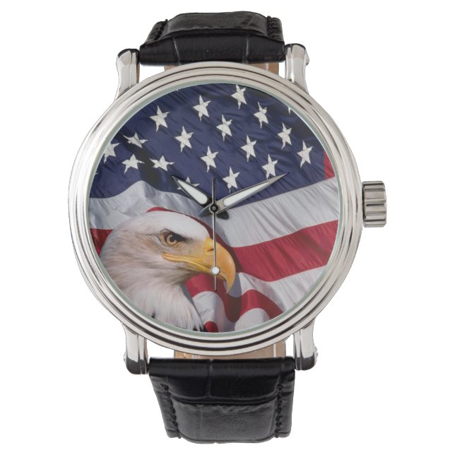 Bald Eagle mit amerikanischer Flagge Armbanduhr (Vorderseite)