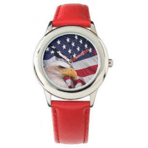 Bald Eagle mit amerikanischer Flagge Armbanduhr