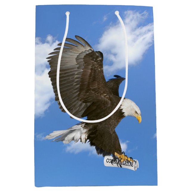 Bald Eagle mit Diplomabschluss Herzlichen Glückwun Mittlere Geschenktüte (Vorderseite)