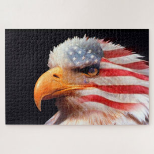 Bald Eagle mit einer amerikanischen Flagge in sein Puzzle