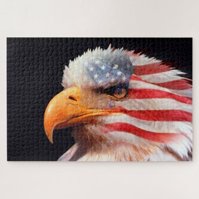 Bald Eagle mit einer amerikanischen Flagge in sein Puzzle (Horizontal)