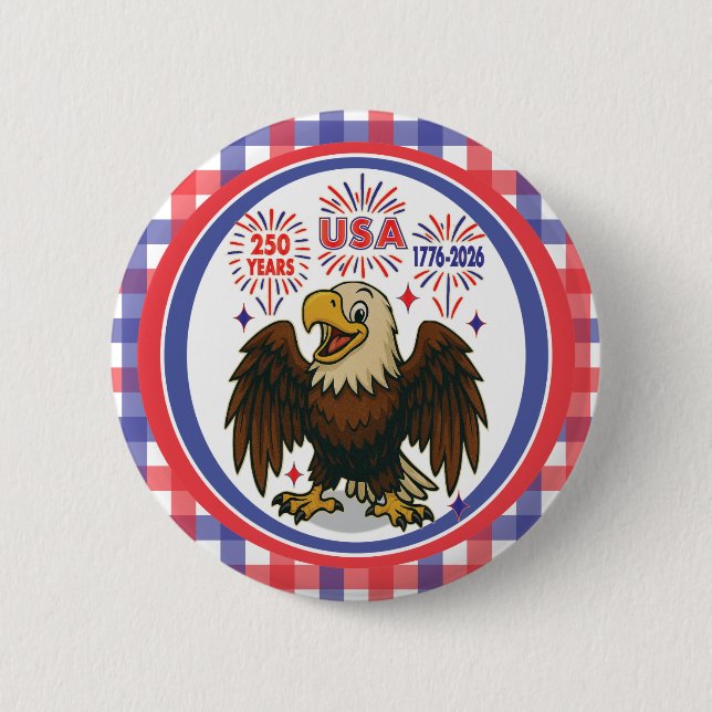 Bald Eagle mit Fireworks- USA 250 Years 1776-2026 Button (Vorderseite)