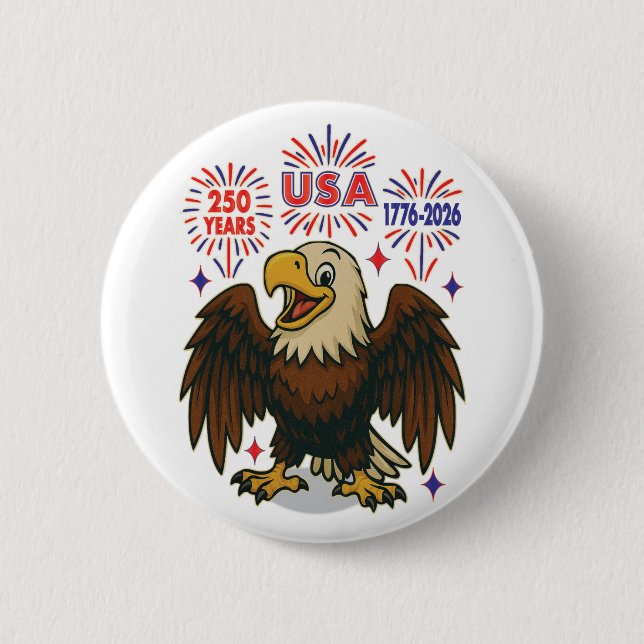 Bald Eagle mit Fireworks- USA 250 Years 1776-2026 Button (Vorderseite)