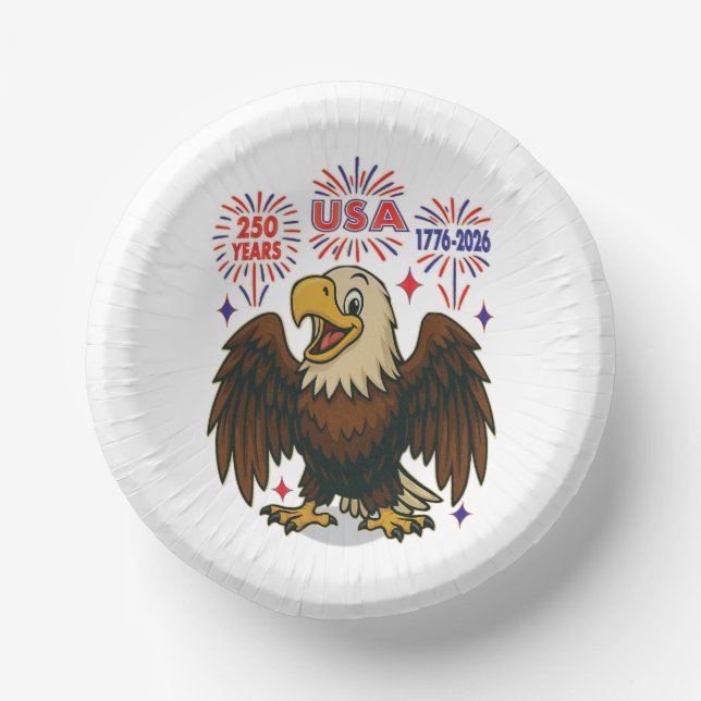 Bald Eagle mit Fireworks- USA 250 Years 1776-2026 Pappteller (Vorderseite)