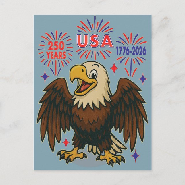 Bald Eagle mit Fireworks- USA 250 Years 1776-2026 Postkarte (Vorderseite)