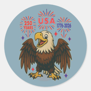 Bald Eagle mit Fireworks- USA 250 Years 1776-2026 Runder Aufkleber