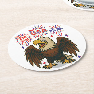 Bald Eagle mit Fireworks- USA 250 Years 1776-2026 Runder Pappuntersetzer