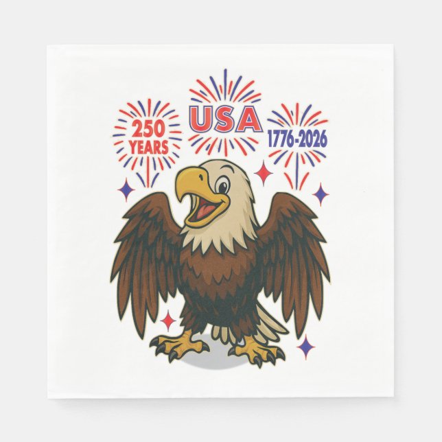 Bald Eagle mit Fireworks- USA 250 Years 1776-2026 Serviette (Vorderseite)