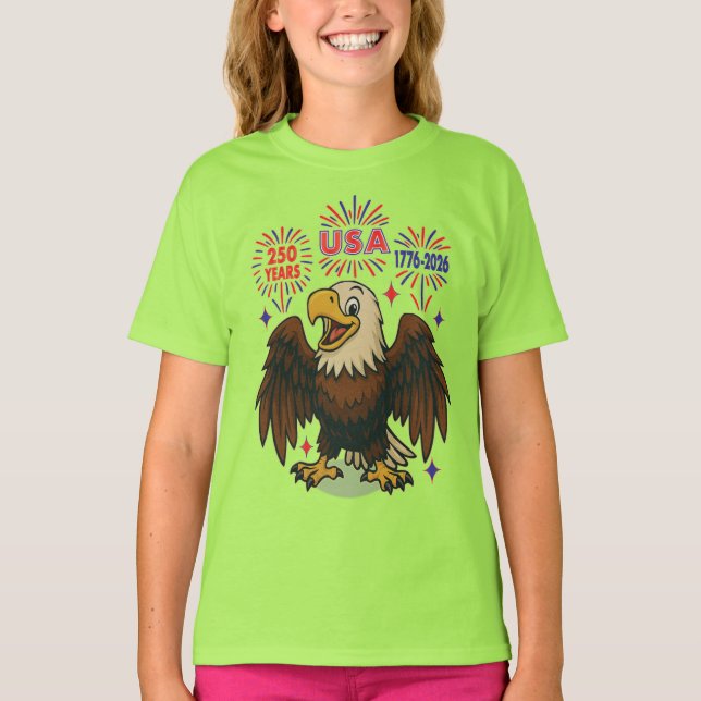 Bald Eagle mit Fireworks- USA 250 Years 1776-2026 T-Shirt (Vorderseite)