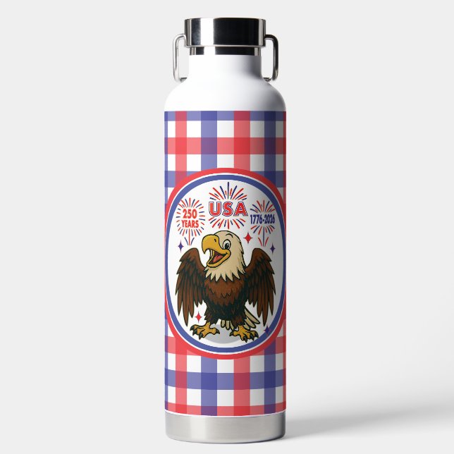 Bald Eagle mit Fireworks- USA 250 Years 1776-2026 Trinkflasche (Vorderseite)