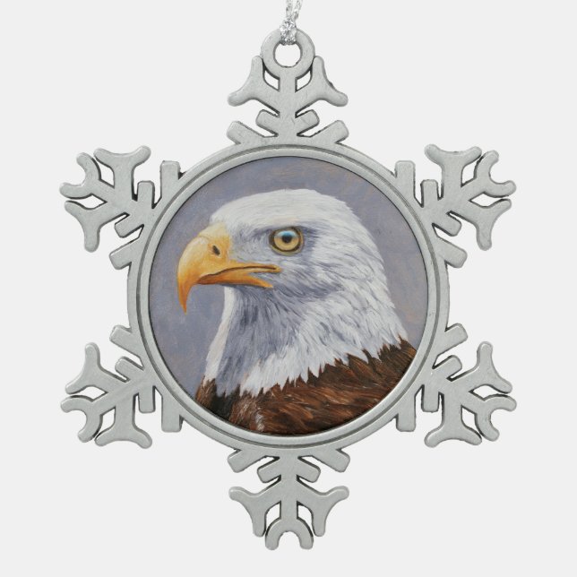 Bald Eagle Portrait Schneeflocken Zinn-Ornament (Vorderseite)