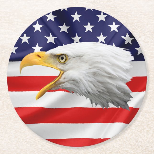 Bald Eagle prächtiges patriotisches Geschenk Runder Pappuntersetzer (Vorderseite)