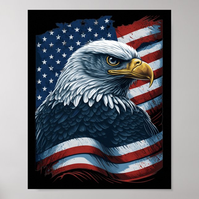 Bald Eagle Proud Patriotic American Us Flag 4. Poster (Vorne)