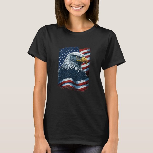 Bald Eagle Proud Patriotic American US Flag 4th Of T-Shirt (Vorderseite)