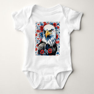 Bald Eagle Red White und Blue Floral USA Baby Strampler