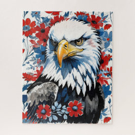 Bald Eagle Red White und Blue Floral USA Puzzle