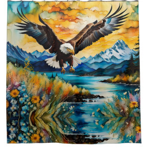 Bald Eagle River Wildblumen bei Sunset Duschvorhang