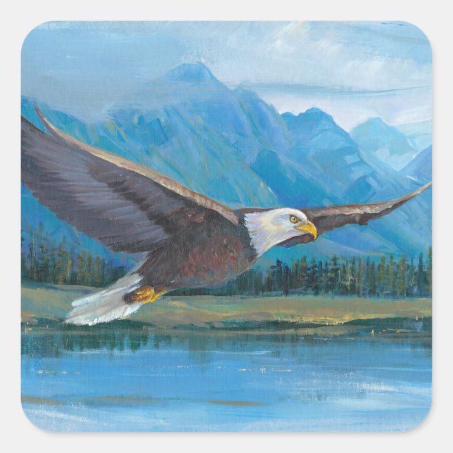 Bald Eagle Soaring Quadratischer Aufkleber (Vorderseite)