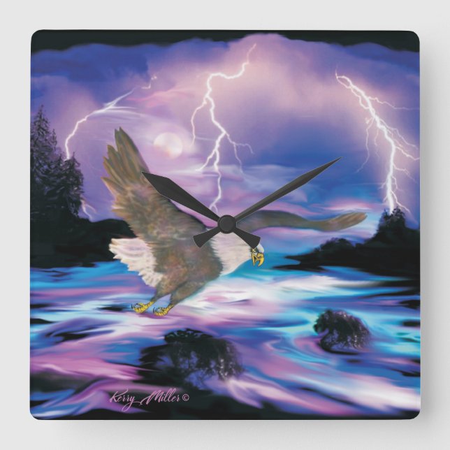 Bald Eagle Square Wall Clock Quadratische Wanduhr (Vorderseite)