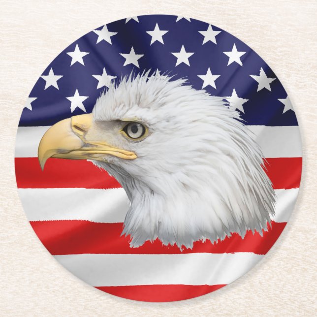 Bald Eagle stilvoll patriotisch Runder Pappuntersetzer (Vorderseite)