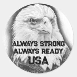 Bald Eagle - Strong, Always Ready, USA - Runder Aufkleber