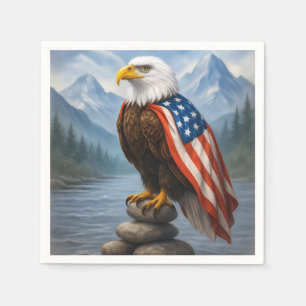 Bald Eagle trägt ein amerikanisches Flaggenkap Serviette